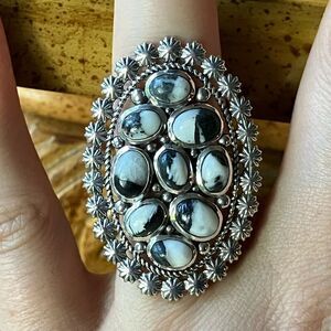 White Buffalo Sterling Silver Statement Ring Size 7